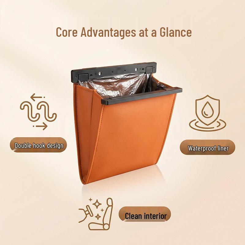 Magnetic Leather Car Trash Bag for Seat Back