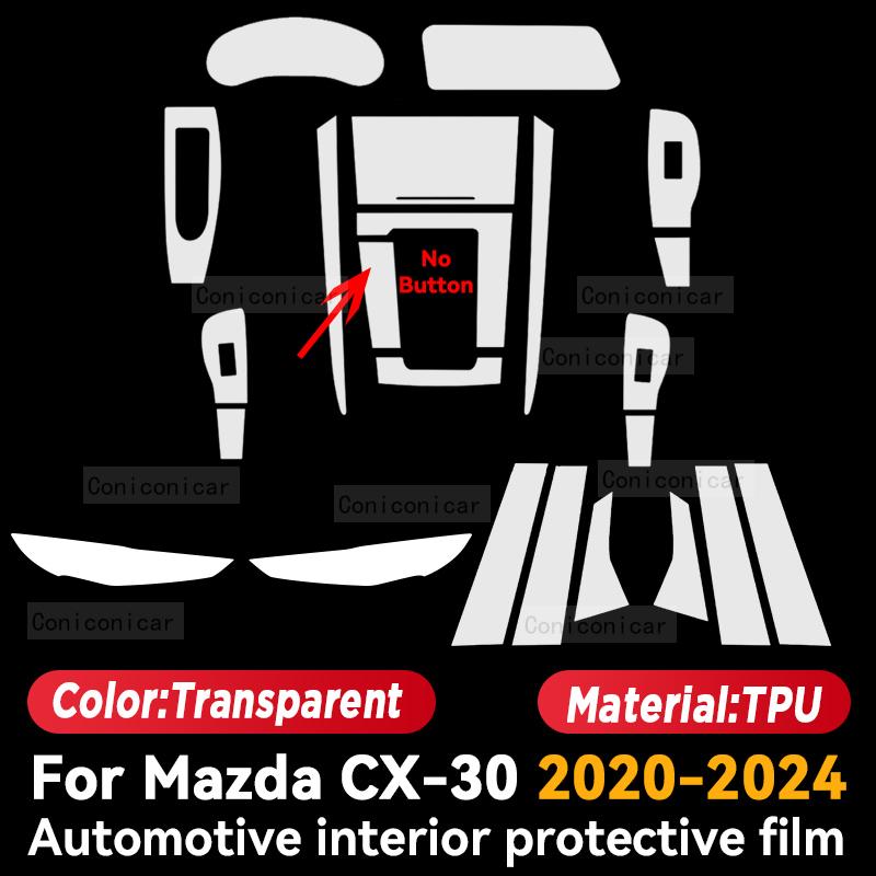 TPU for Mazda CX30 CX-30 2020-2024 Transparent Protect Film Car Interior Sticker Center Console Gear Door Window Navigator Panel