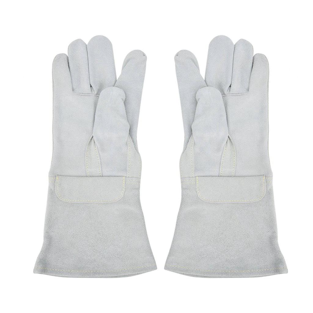 Pair Welding Glove Full Palm Wearproof Heat Resistant Hand Protector Cow Leather Gray for Cutting