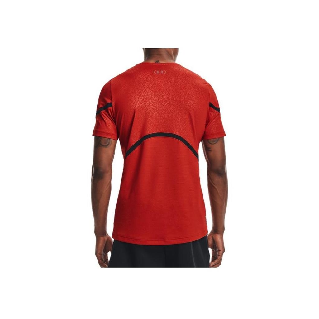 Under Armour Rush Logo Print Color Block Training Short Sleeve T-Shirt Men Tops Orange 1366064-839