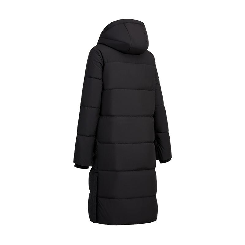 Li Ning Logo Print Windbreaker Lange Lockere Daunenjacke mit Reißverschluss Damen Oberbekleidung Schwarz AYMU708-1