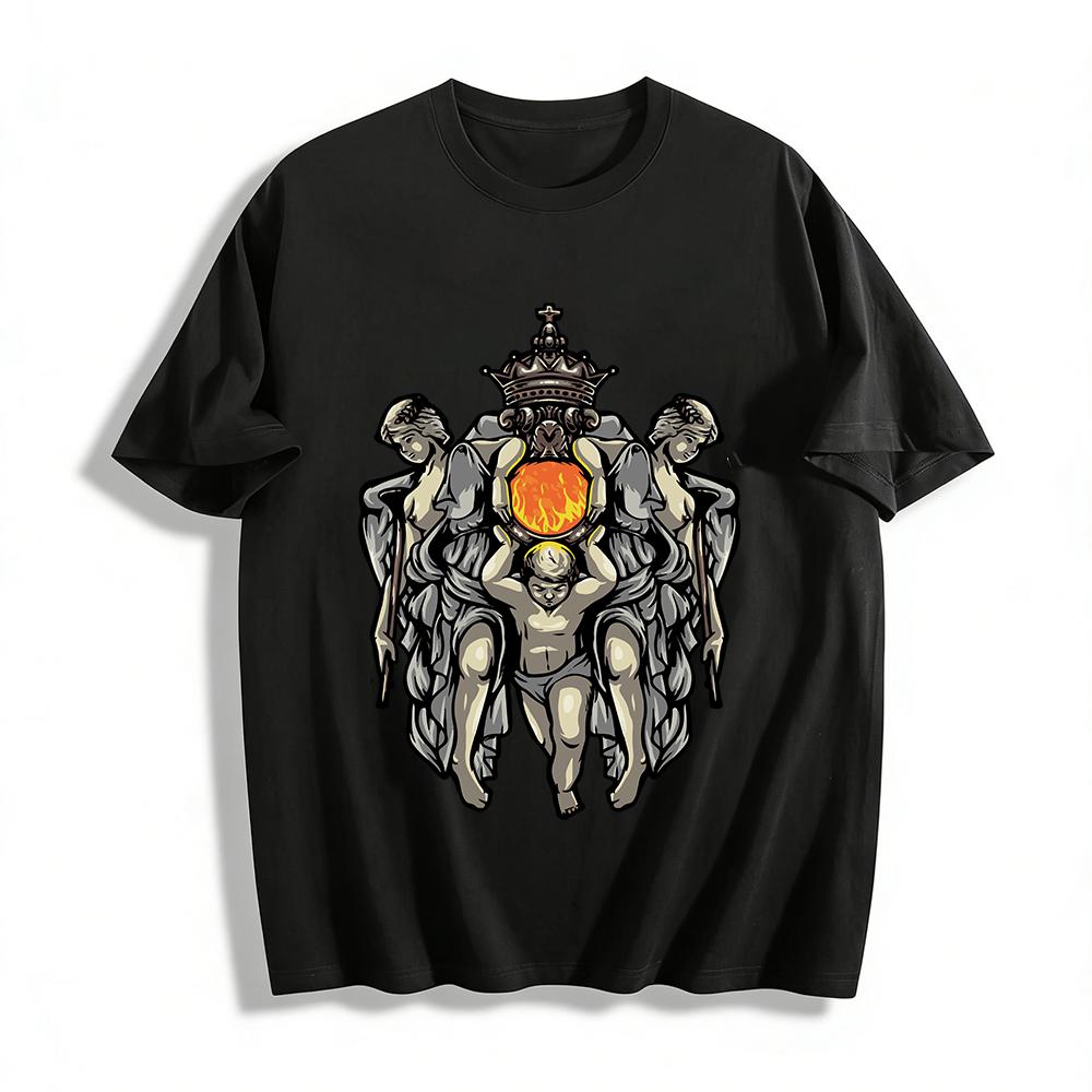 

Vintage Religious Style Angel Holding Flame Print T-Shirt Pure cotton T-shirt XXS