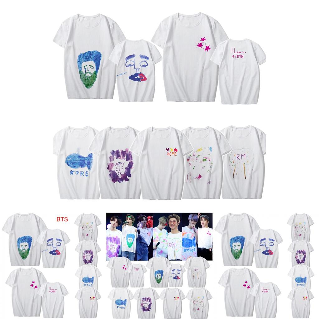 Kpop Graffiti BTS Baumwoll-T-Shirt Suga Jimin V Grafik-Shirt Unisex Paar-T-Shirt Größe