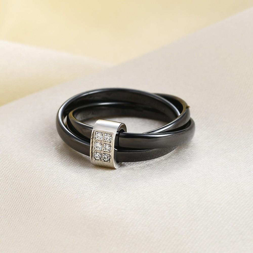 8MM Double Row Diamond-set Black and White Ceramic Three-ring Cross-diamond-set Ring for Couples