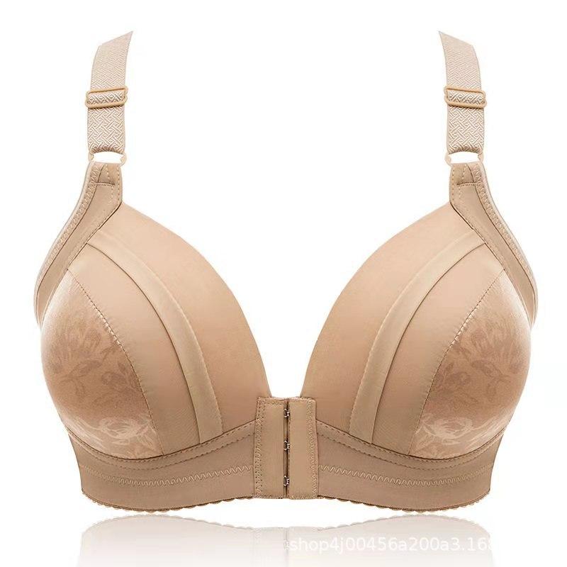 Thin front button bra without steel rim, large size, comfortable gathering bra, underwear