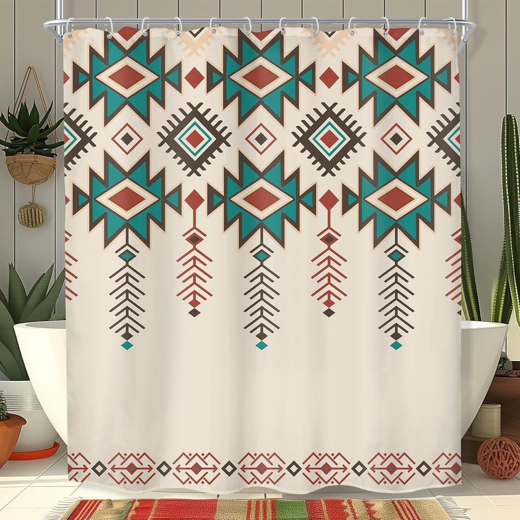 Black Aztec Western Shower Curtain for Bathroom Decor Abstract Boho Geometric Tribal Ethnic Retro American Brown Tan Simple