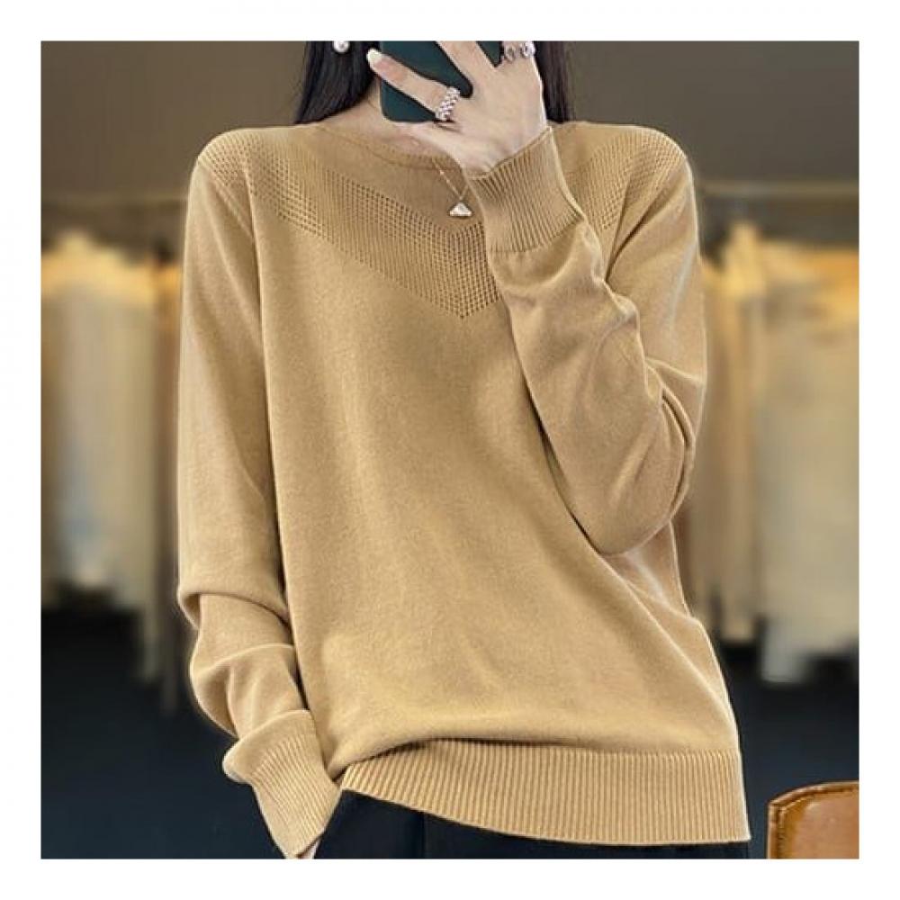 Navava Women Simple Daily Punching Round Neck Long Sleeve KniT T shirT Nk1569