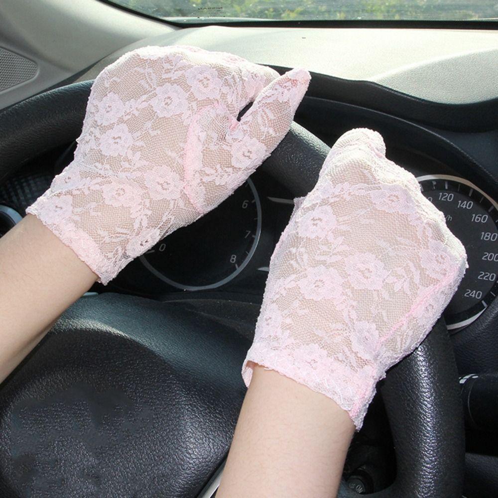 Transparent Lace Flower Gloves Sun Protection Mesh Hollow Gloves Sunscrean Gloves  Ladies/Girls