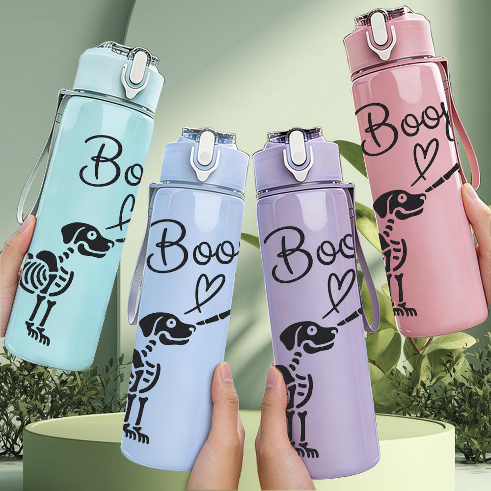 1PC Skeleton Dog Gun Boop Funny 750ml Color Plastic Sports Water Bottle Leakproof Flip Straw Lid Suitable for Sports Office Home Use