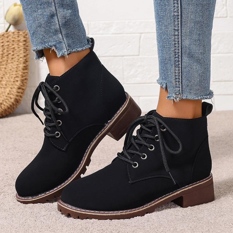 

The New Style of Shoes Is Casual and Versatile, Featuring Thick, Lace-up Boots and Large-sized Leather Boots 43 чёрный