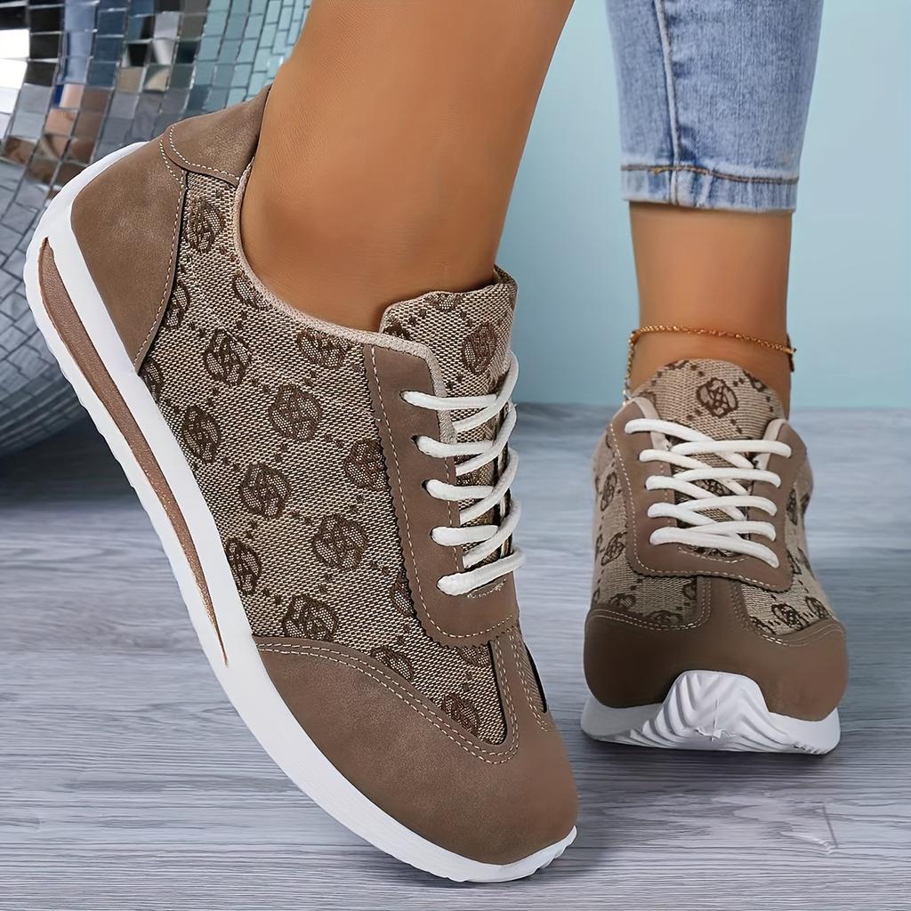 Women's Rose Pattern Casual Sneakers, Lace Up Platform Soft Sole Walking Shoes, Low-top Preppy Trainers