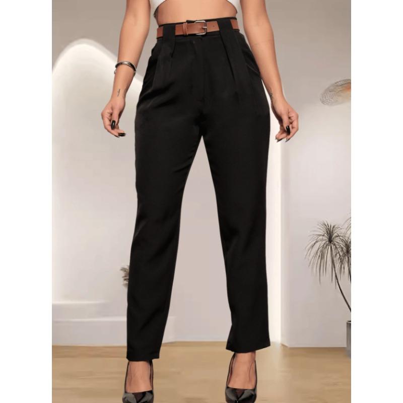 VEZFAA Damenmode, lässig, einfarbig, bedruckt, hohe Taille, Hosen, Hosen und Caprihosen