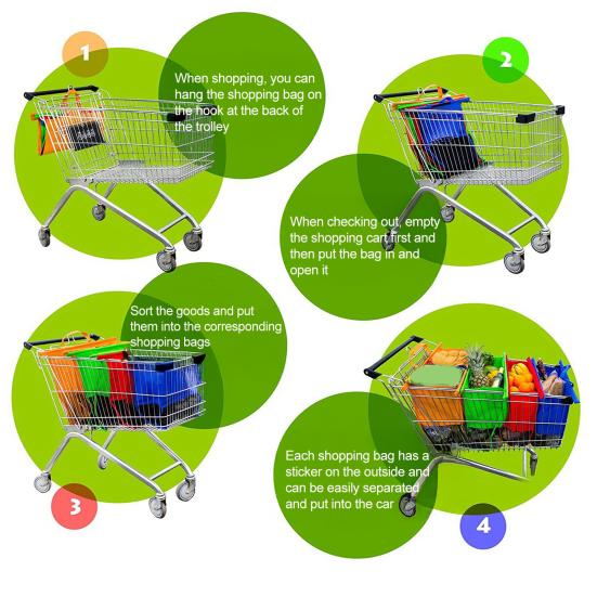 4Pcs Trolleys Bag Reusable Shopping Bags with Reinforced Handle Large Capacity Reusable Folding Trolley Bags