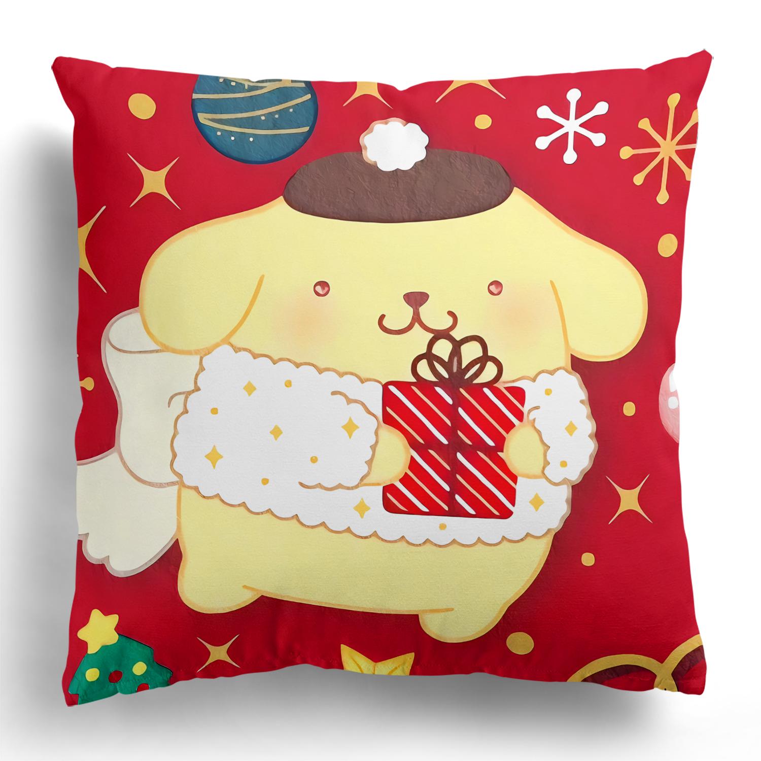 

Kawaii Sanrio Christmas Decoration Pillowcase Hello Kitty Kulomi Cinnamon Dog Red Cushion Cover Home Decoration Christmas Gift 16x16Inch