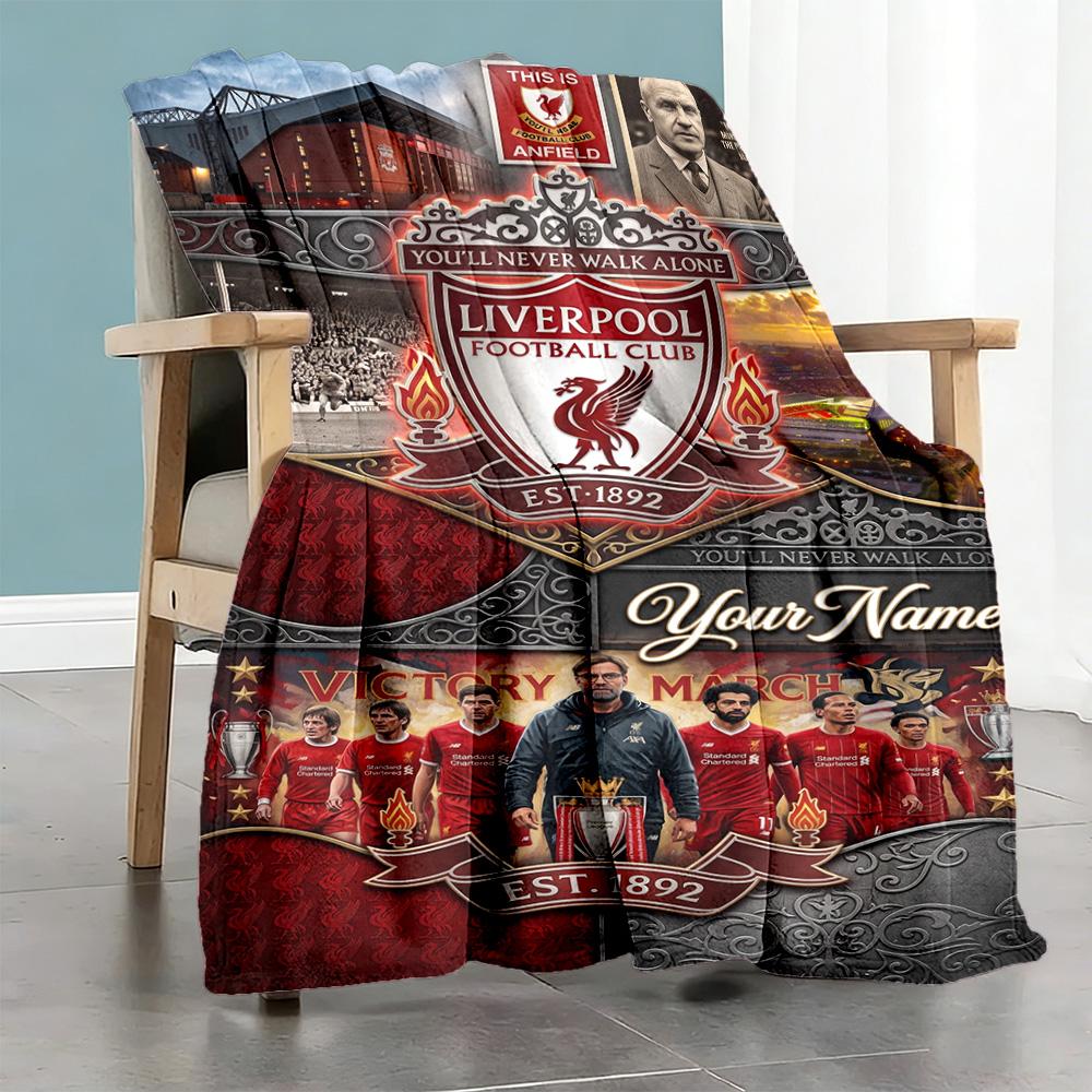 Liverpool Fc Personalized Text Blanket Cozy Personalized Blanket Soft Cozy Throw For Bed Bedding Livingroom Office Four Seasons Universal