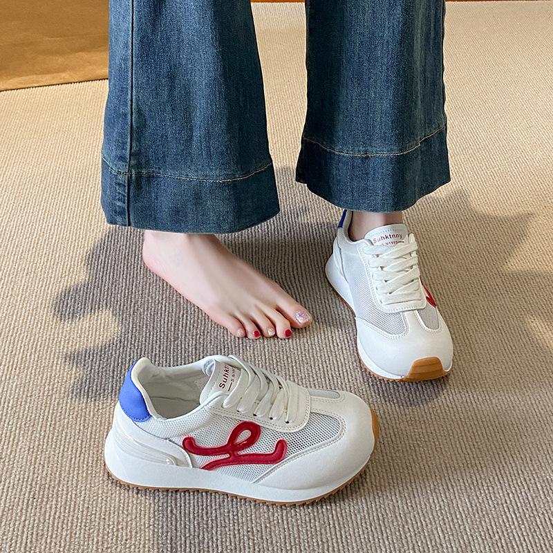 Leather thin mesh Forrest Gump shoes women's 2025 summer new thick-soled breathable sports shoes lightweight dad shoes