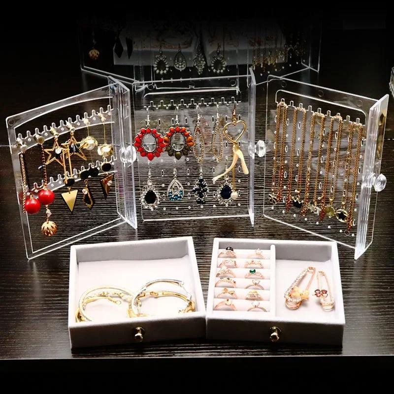 Multifunctional Transparent Jewelry Box Dustproof Display Stand Three-dimensional Large Capacity Necklace Earring Storage Boxs