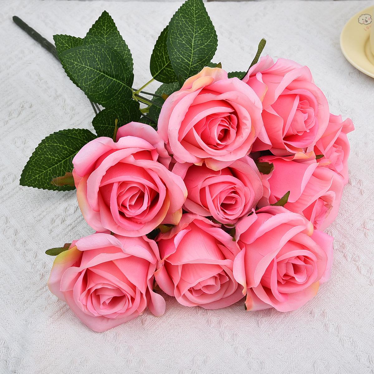 

4pcs 9 Stems High-end Artificial Rose Bouquet, Luxury Fake Flowers for Wedding Home Decor, Valentine s Day Gift рожевий
