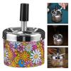 Round Iron Swivel Lid Ashtray Travel For Car Ash Holder Pattern Automatic Extinguishing Ashtray Outdoor Round Ashtray Container