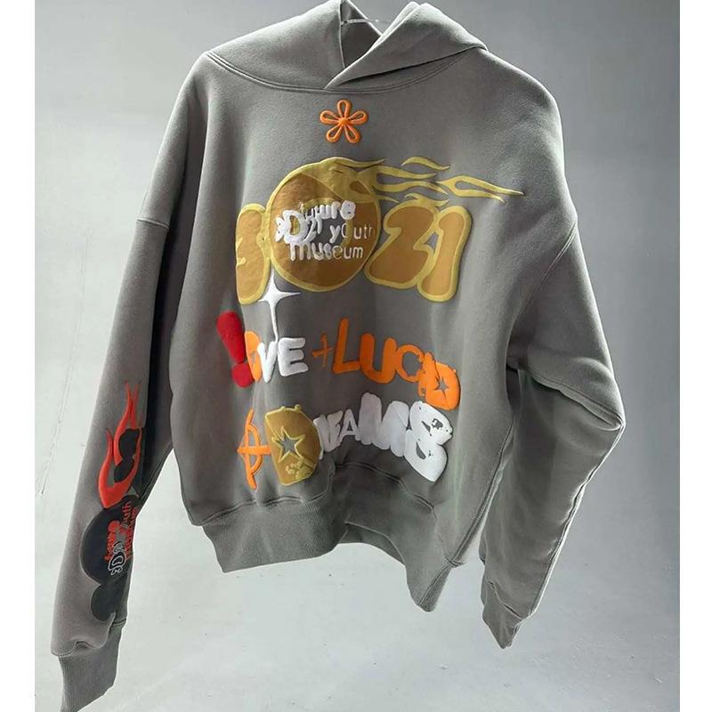 Autumn and Winter European and American Style Letter and Number Foam Printed Loose and Fashionable Street Top Hooded Sweatshirt