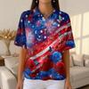 Women’s Short Sleeve Button Down Shirt with Star and Stripe Print Casual Loose Fit Blouse Lightweight Summer Top for Everyday Wear