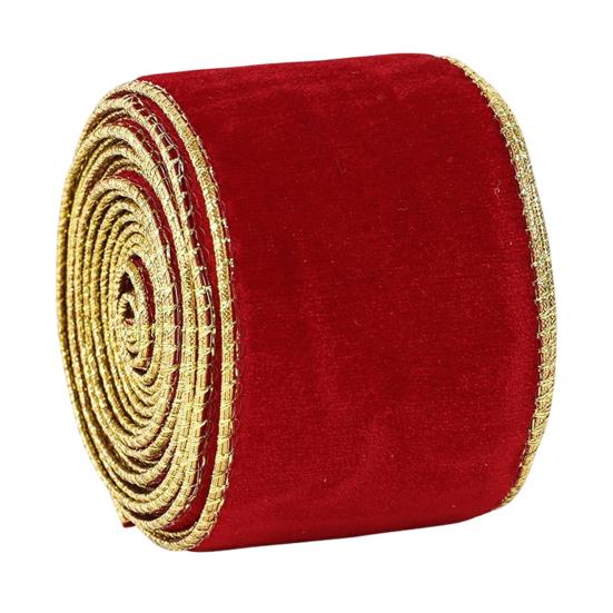 Materiál na výrobu mašlí DIY Sametová vánoční stuha, 2,5 x 78 palců Kordová stuha se zlatými okraji Pro svazování dárkových krabic, Balení, Výrobu, Řemesla,
