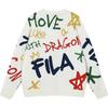 Fila Da Da Long Series Woven Color Block Fun Handwritten Pattern Knit Sweater Unisex Sweater Cloud-Mushroom-White F11U419402F-WT