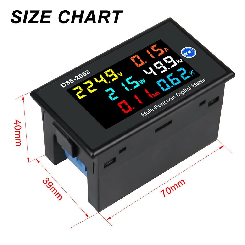 Digital LCD AC Panel Meter Voltage Amps Frequency Energy Power 40-300V 0-100A