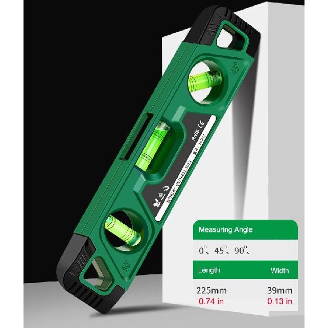 Level Ruler High Precision Strong Magnetic Aluminum Alloy Level Aligner Bubble Level Construction Tools Picture Hanging Tool 225mm 3 Blisters
