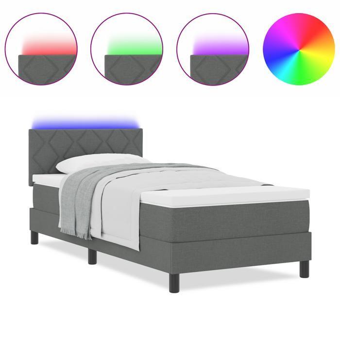 VidaXL Lit à ressorts avec matelas et LED gris foncé 90x190 cm Tissu 3342248