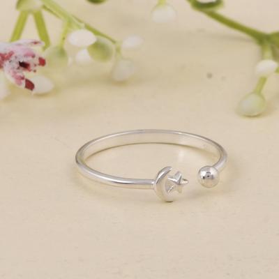 Moon and Star Ring, 925 Sterling Silver Celestial Ring, Minimalist Moon Star Open Ring, Dainty Adjustable Silver Ring, Celestial Jewelry Gift