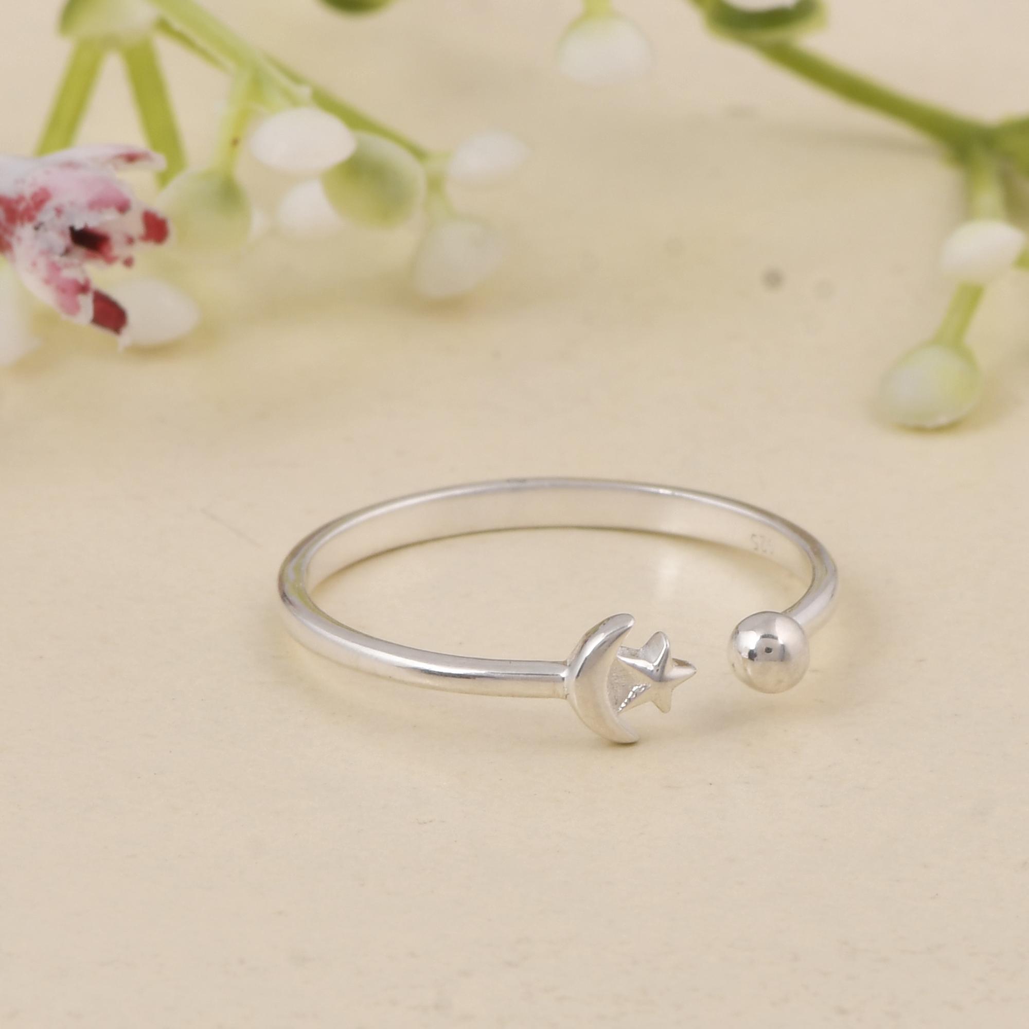 Moon and Star Ring, 925 Sterling Silver Celestial Ring, Minimalist Moon Star Open Ring, Dainty Adjustable Silver Ring, Celestial Jewelry Gift 5