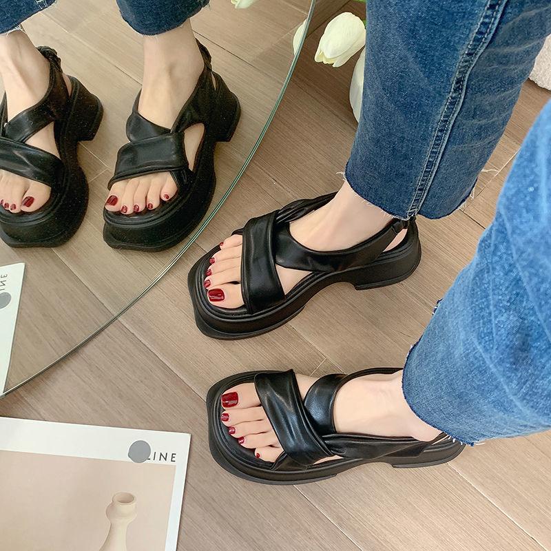 

Мода НОВЫЕ Женские однотонные сандалии на платформе с ремешком на липучке, спортивные летние сандалии, женские сандалии для папы, дизайнерская обувь для женщин 35