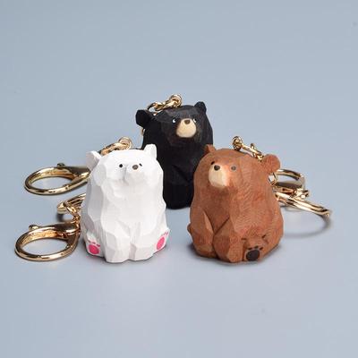 Hand-Carved Bear Keychain Pendant - Brown/Polar Bear Ornament & Birthday Gift