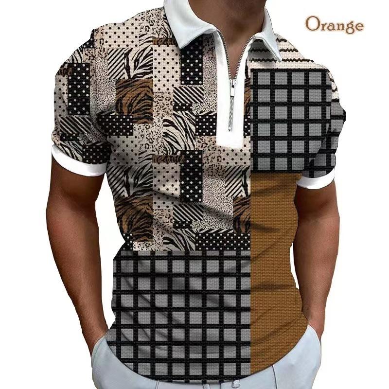 Nová pánská polokošile s potiskem a čtvercovým barevným blokováním na zip