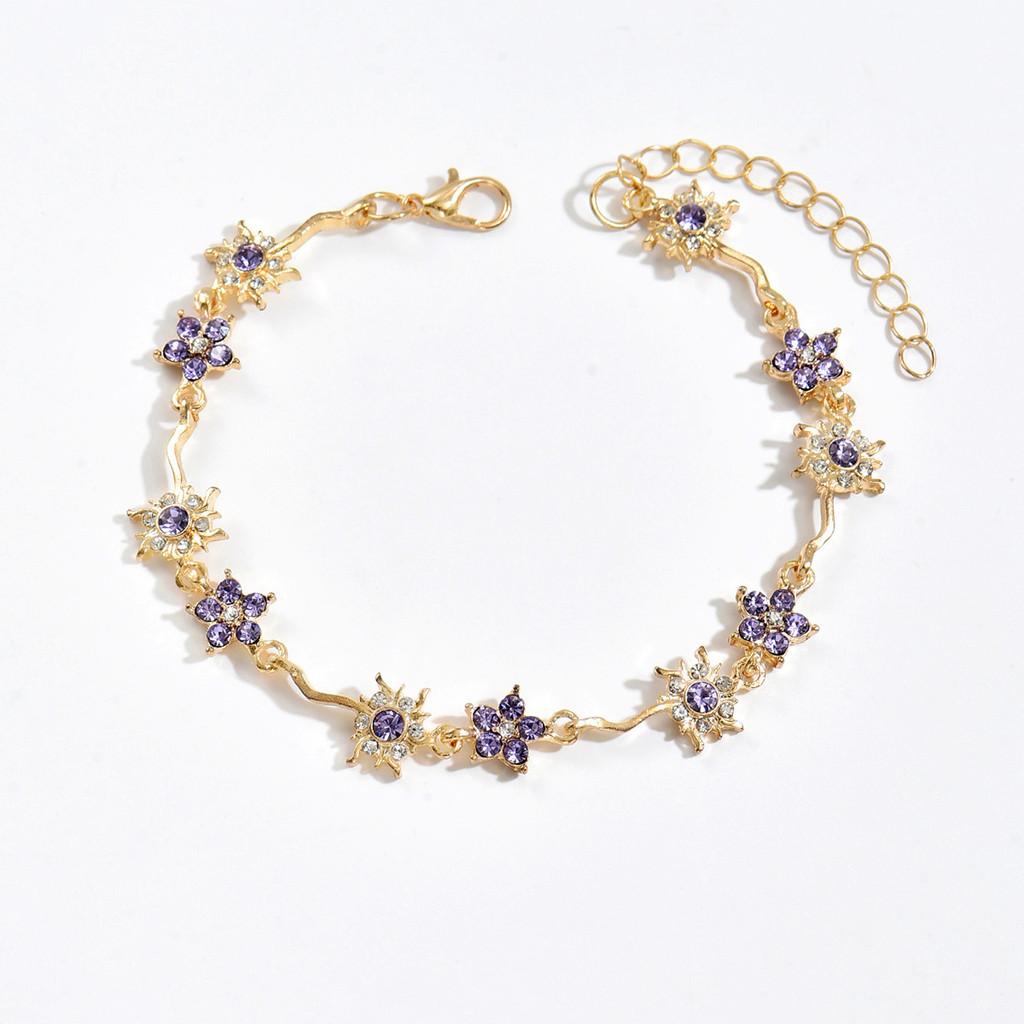 Flower Star Jewelry Bracelet With Purple Gemstone For Women Summer