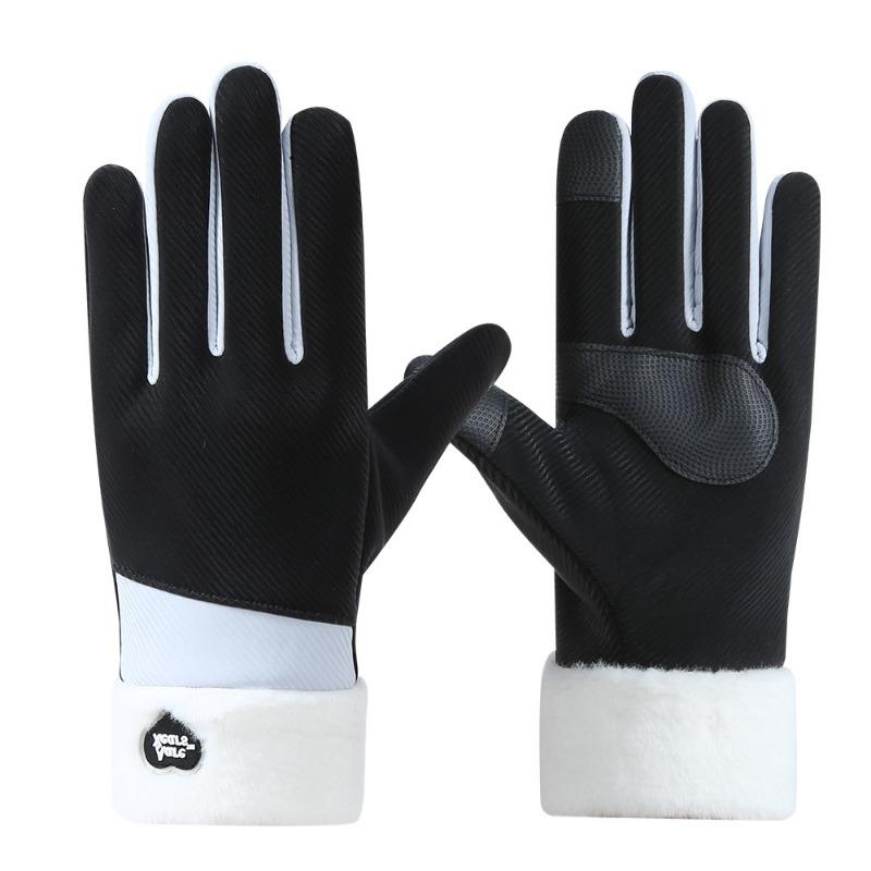 Warm gloves women's velvet thickened windproof and cold-proof outdoor cycling driving skin feeling autumn and winter gloves
