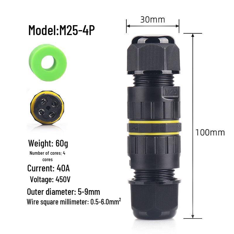 M25 Waterproof LED Lighting Connector, Outdoor Screw Lock Wire, IP68 Rated.