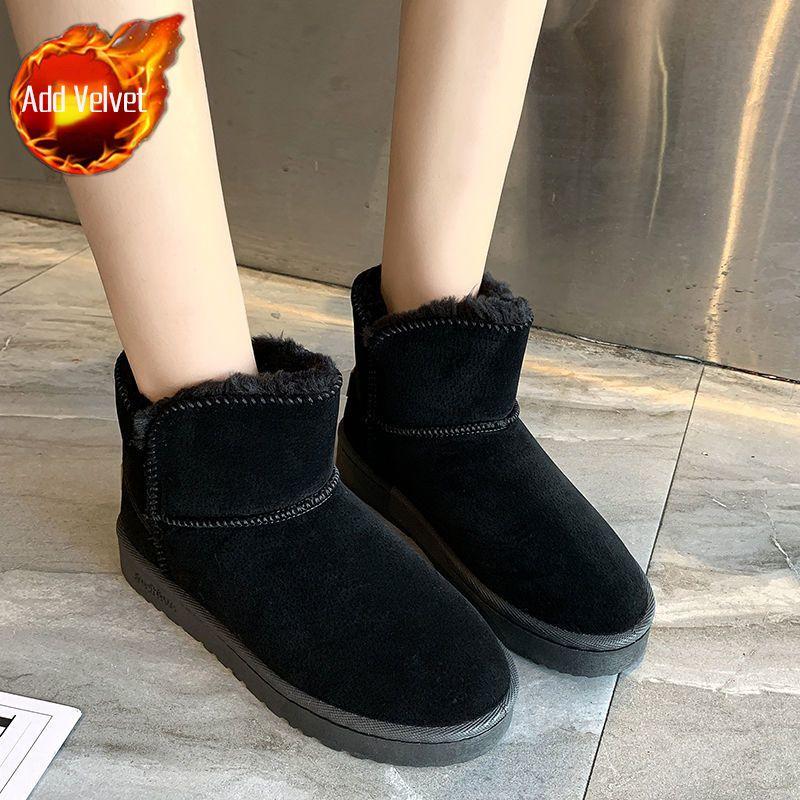 

Fashion Flat Waterproof Snow Boots for Women Fleece-lined Round Toe Booties 2025 New in Comfortable and Elegant Plush Warm Woman Shoes 35