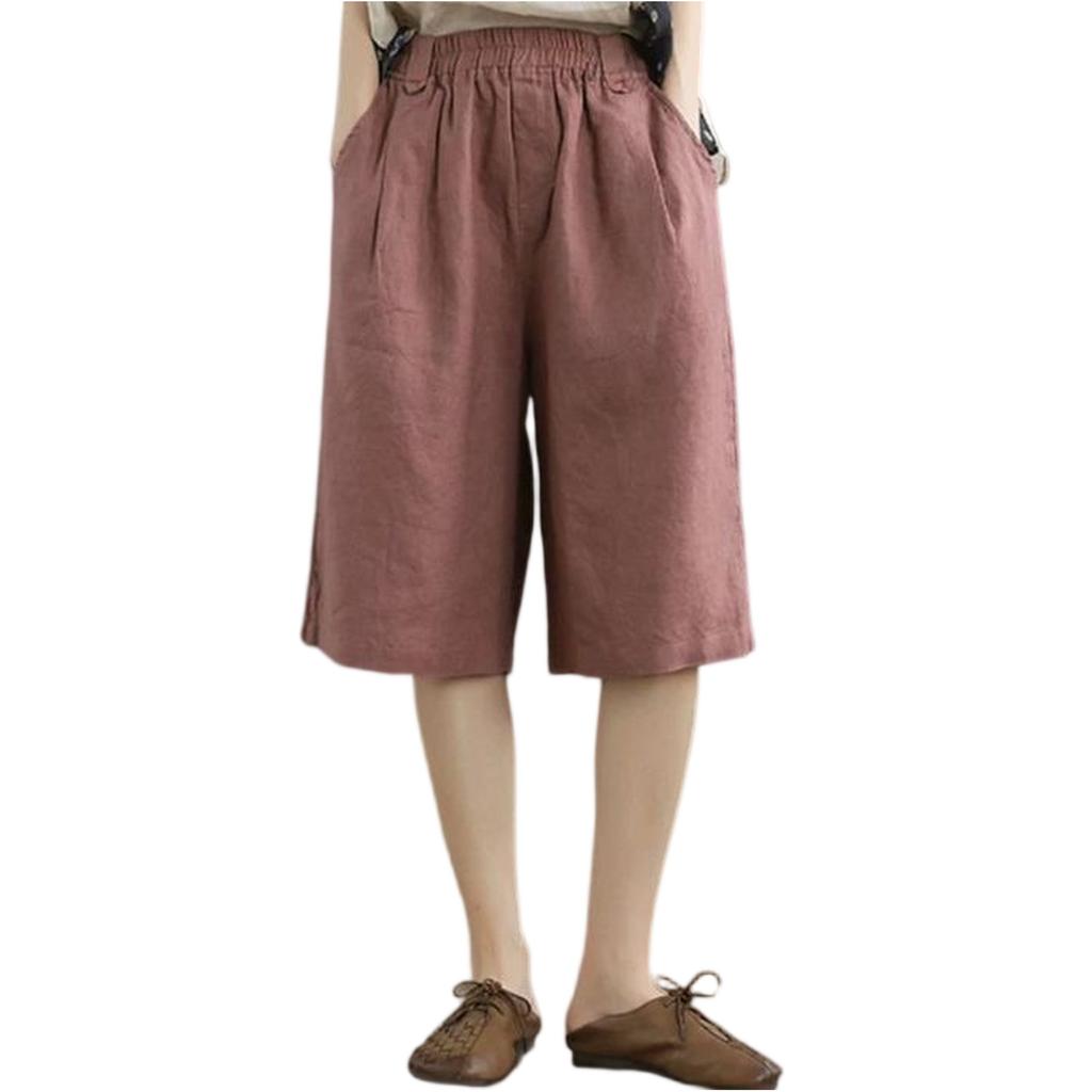 Women's Fashionable Casual Loose Fit Literary Vintage Cotton Linen Shorts With Pockets