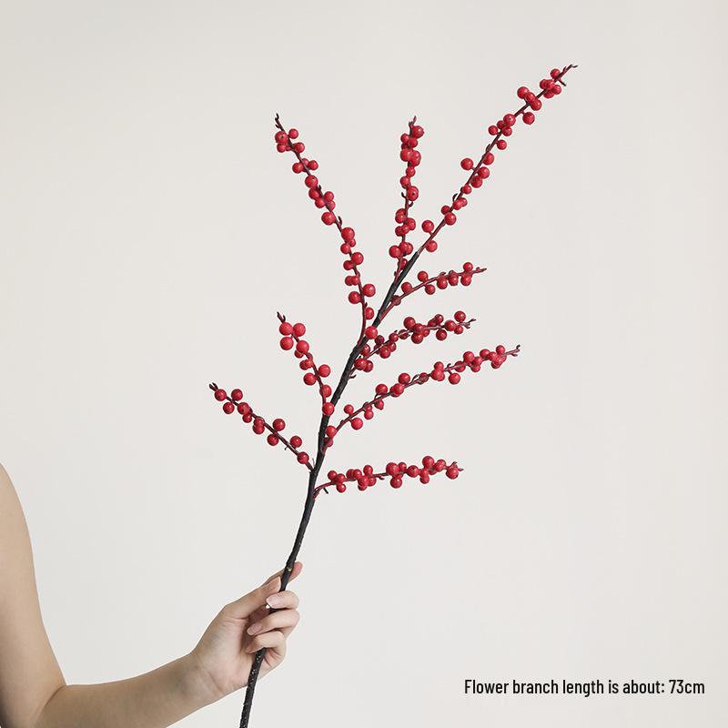 New Year Decorative Artificial Flower Bouquet with Holly Red Berries and Fortune Fruit for Spring Festival.