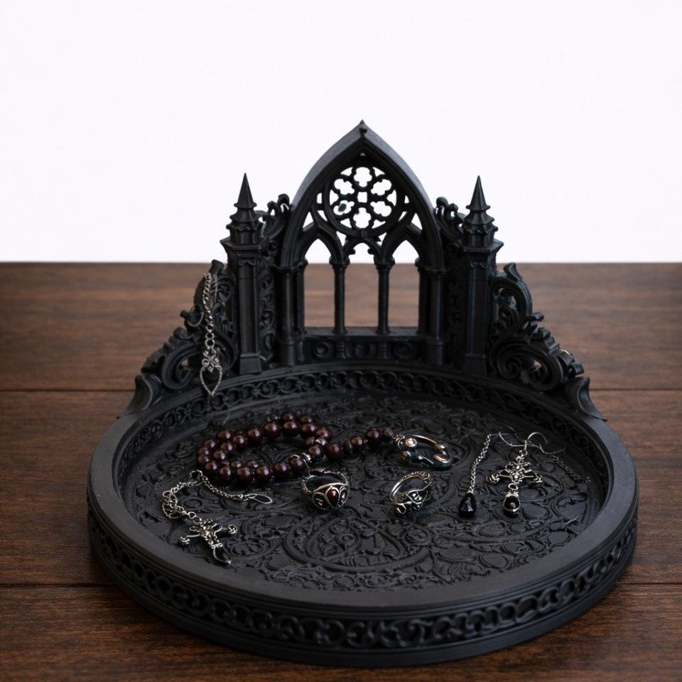 Gothic Church Style 3D Printed Jewelry Storage Tray – Dark Retro Ornament