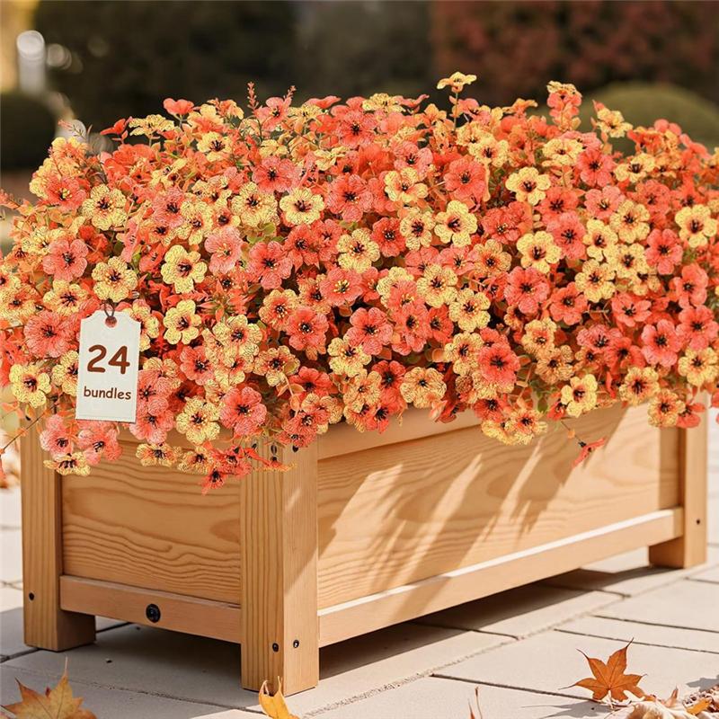 Eucalyptus Lavender Faux Autumn Decorative Plants 24PC Bundle- Artificial Fall Flowers For Outdoors Use