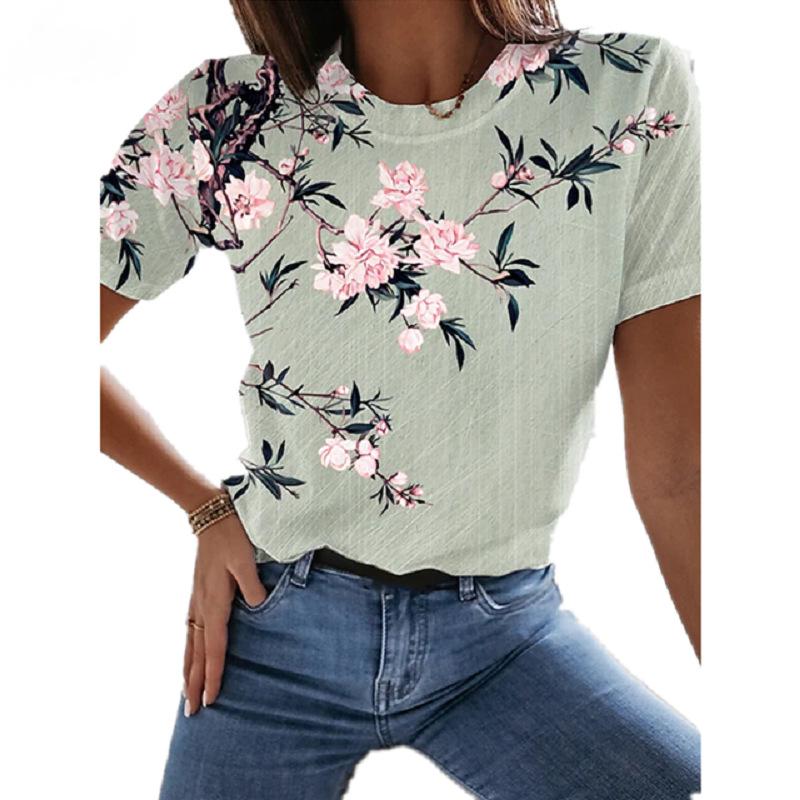 Casual Fashion Women's T-shirt Summer Loose Women's Floral Top 3D Abstract Pattern Shirt