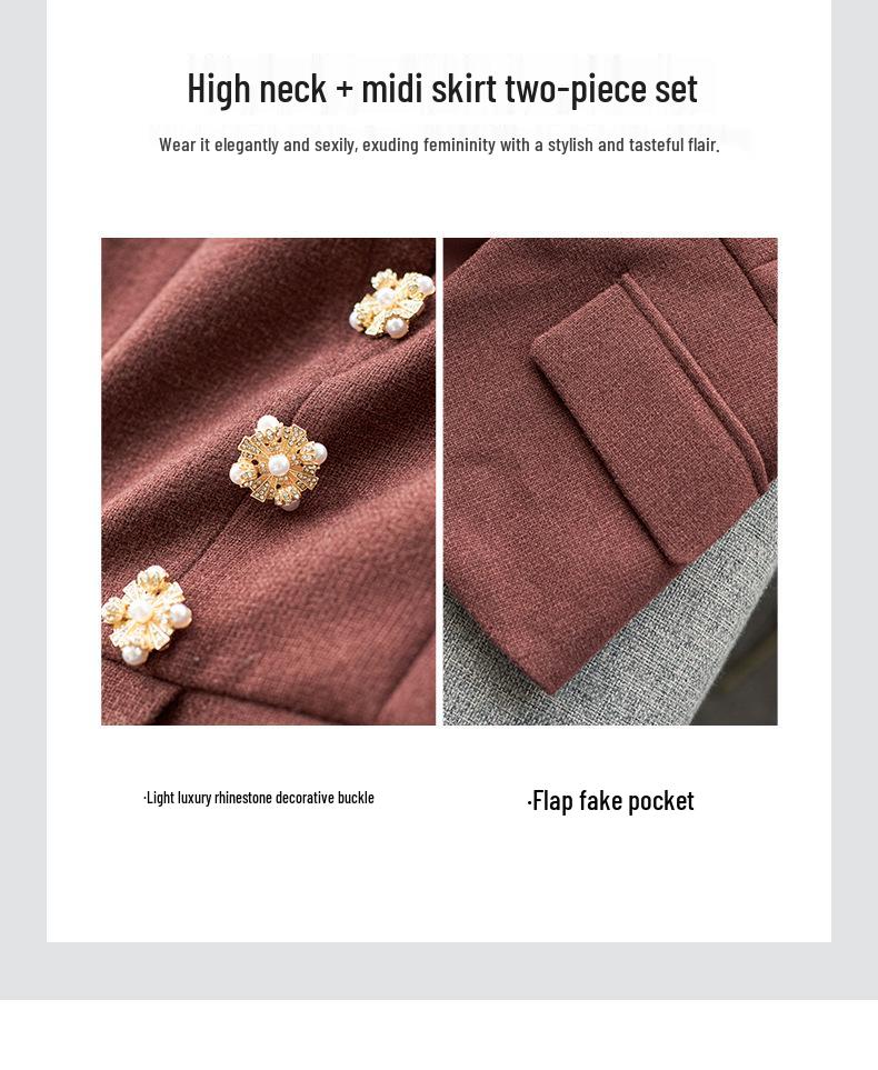 French Light Luxe Beaded Knit Top & Midi Skirt Set for Women