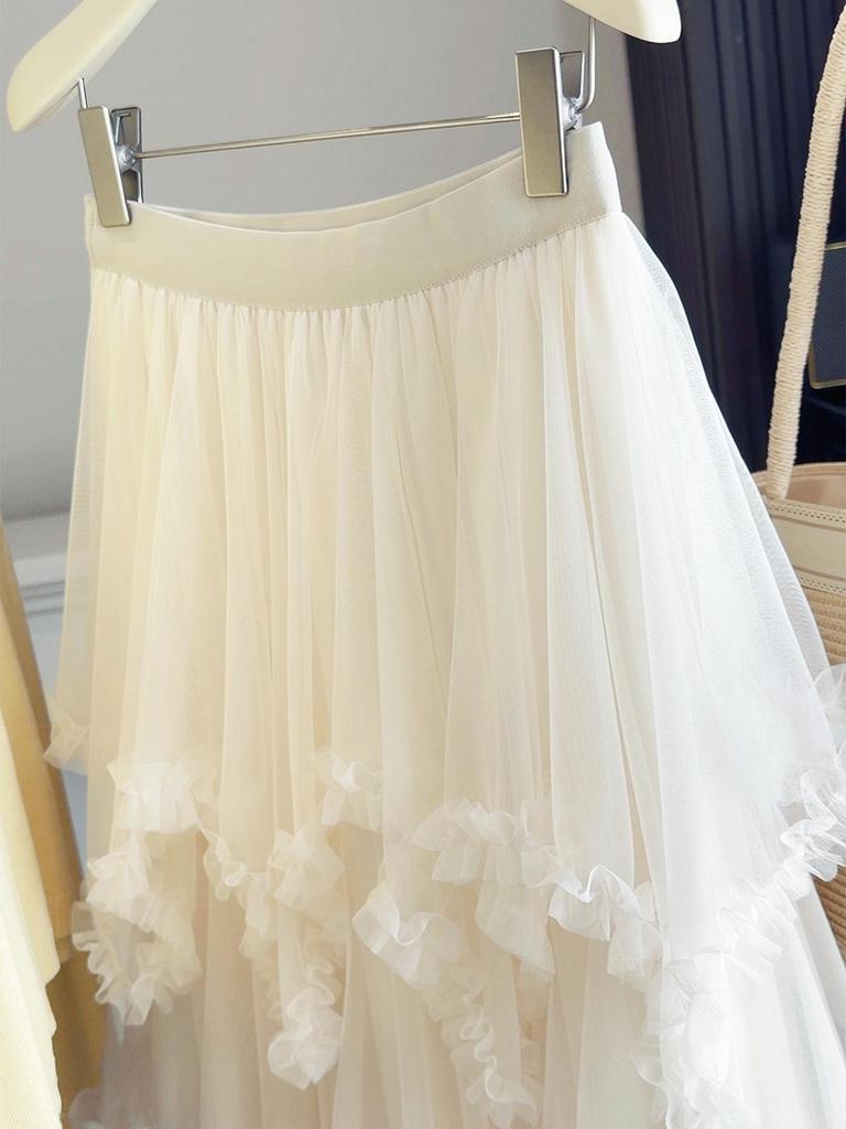 Women's Designer Irregular A-line Ruffled Mesh Skirt - Spring/Summer Collection