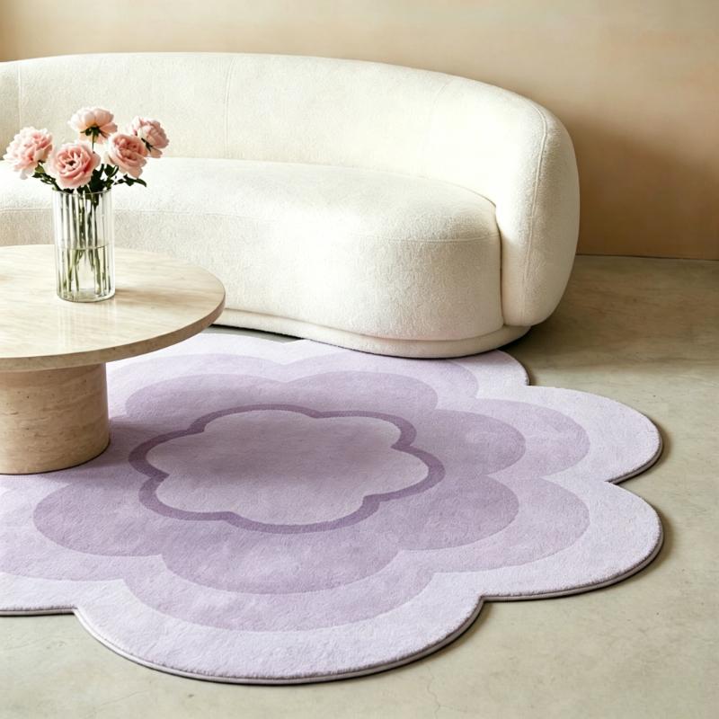 Crème Kleurige Tapijten voor Woonkamer Bloemen Slaapkamer Decoratie Tapijt Pluizig Zacht Onregelmatige Vorm Nachtkastje Tapijt Huis Anti-slip Vloermat 80x80CM white