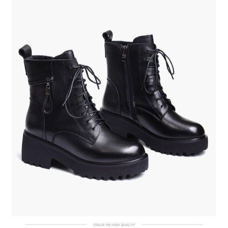 New Style Shoes: Thick-soled, Chunk-heeled  Ankle Boots, Versatile Soft Leather Cotton Boots