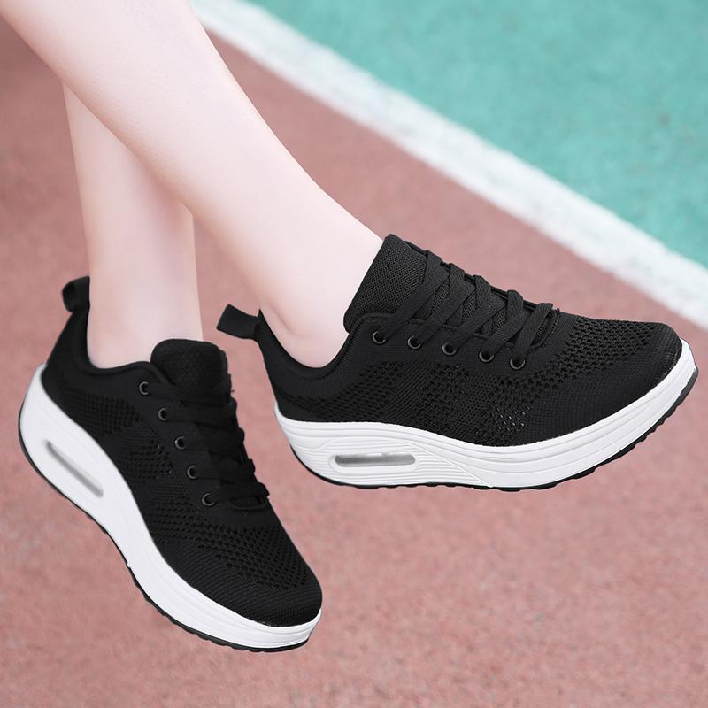 Spring and summer breathable rocking shoes flying woven single shoes sports shoes platform heightening casual shoes