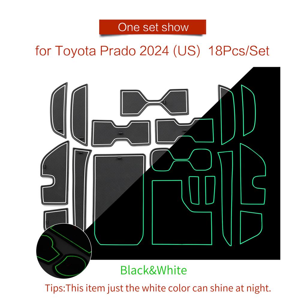 for 2024 Toyota Land Cruiser Prado 250 Anti-Slip Gate Slot Cup Mat PVC Non-Slip Door Pad Interior Accessories 18pcs